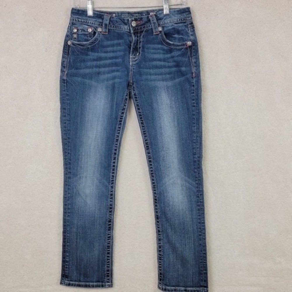 Miss Me Easy Crop Jeans Womens 27 Blue  Mid Rise Southwestern Embellished - Picture 3 of 16